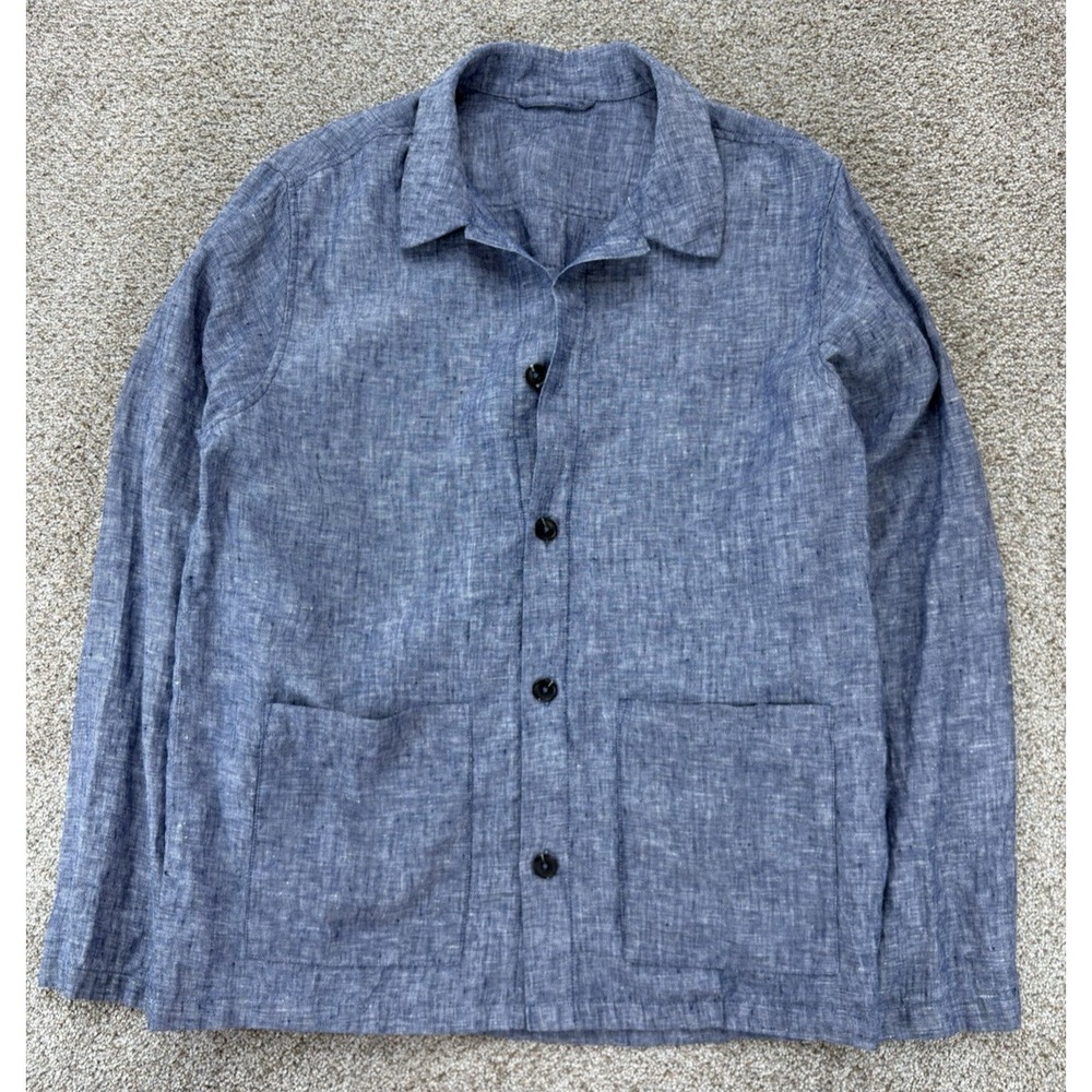 Quince 100% European Linen Chore Jacket Men's L Blue Chambray Lightweight Flax